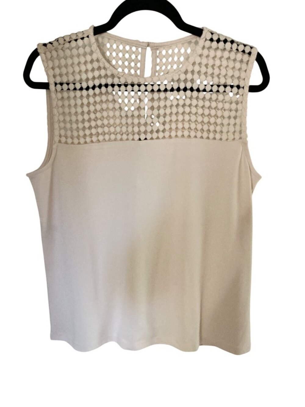 Anne Klein Women's Serenity-Knit Lace-Yoke Sleeveless Top Anne White L  NWT